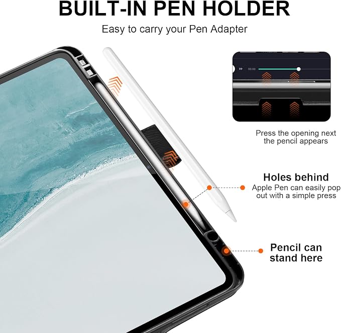 Leather Case for iPad 11th/10th Gen (11/10.9) Black | Genuine Leather Pencil Holder Adjustable Stand Magnetic Closure Auto Wake/Sleep