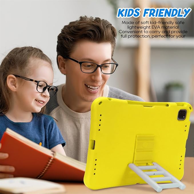 Kids Case for iPad Air 13 (2026/2025/2024) M4/M3/M2 &amp iPad Pro 13 2024 &amp iPad Pro 12.9 Cover 6th/5th/4th/3rd Gen (2022/2021/2020/2018) DIY Figures EVA Rubber Handle Stand Shockproof Bumper