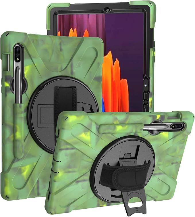 KIQ Shield Series for Samsung Galaxy Tab S7 FE Case Galaxy Tab S8 Plus Case Heavy Duty Shockproof Case w/S Pen Holder for Samsung Tab S7 fe 5G case 12.4 Inch 2020 SM T970 X800 T730 - Black