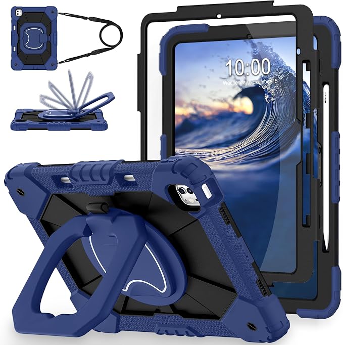 WESOROL Case for iPad Pro 13 Inch M5 2025 / M4 2024 (7th Gen) with Screen Protector/360° Rotating Stand/Pencil Holder/Shoulder StrapMilitary Grade Shockproof iPad Case 13 Inch iPad Pro M5/M4Black