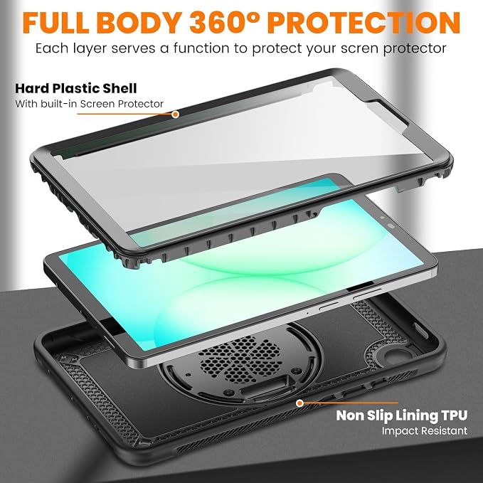 KAIJIAbox Case for Samsung Galaxy Tab A11+ Plus/Tab A9+ Plus 5G 11 Inch | 7 in 1 Protection: Screen Protector Pen Holder 360° Stand Hand Strap Shoulder Strap Drop-Proof Lightweight-Clear