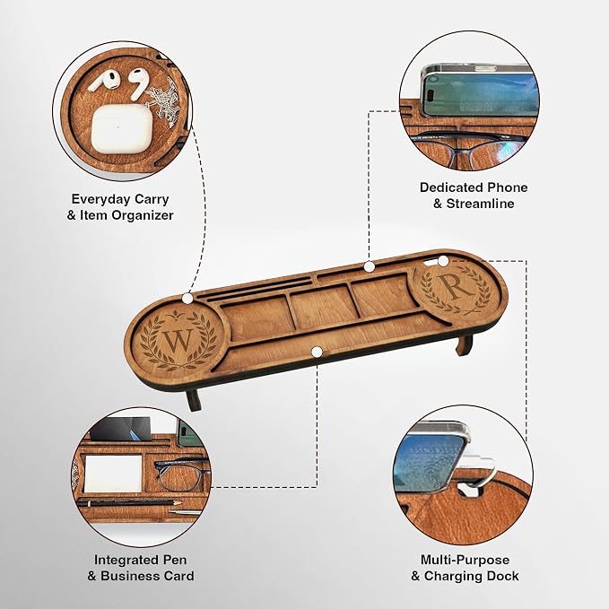 Ships Next Day Personalized Wood Desk Organizer Custom Phone &amp Tablet Stand Engraved Wood Office Accessory Custom Docking Station Custom Organizer Gift