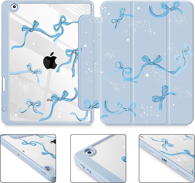 Tuiklol for iPad 10.2 inch 9th / 8th / 7th Gen 2021 2020 2019 Release Case | Built in Pencil Holder - TPU Protection Trifold Stand Stand Clear Back Tablet Cover With Auto Wake/Sleep Blue berries