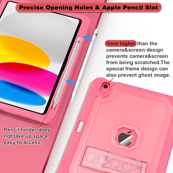 ZoneFoker Case for iPad 11-inch (A16) 2025 / iPad 10th Gen 10.9 inch 2022 Heavy Duty Shockproof Rugged Protective with Pencil Holder 11th / 10th Translucent Cover with Kickstand