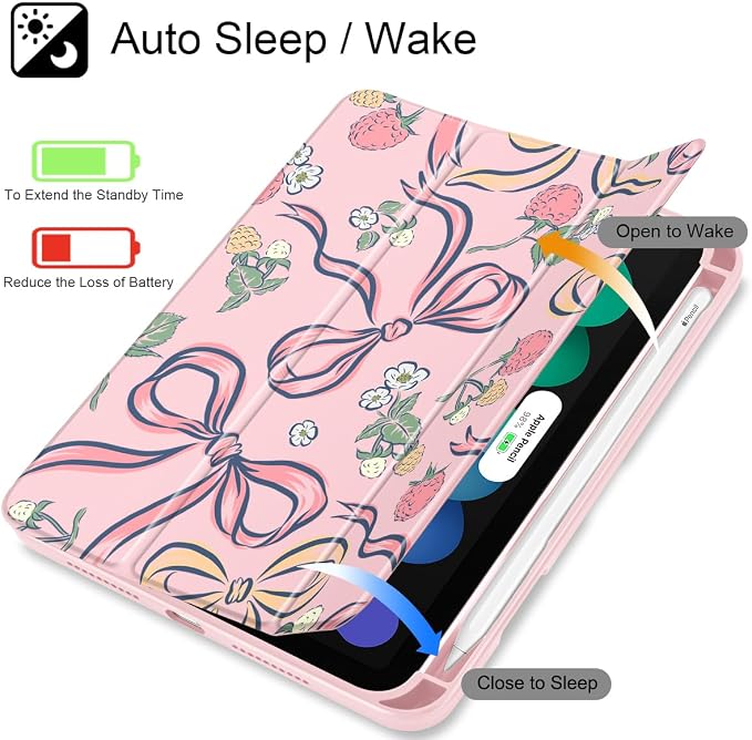 Case for iPad mini (A17 Pro 7th Generation) 2024/iPad Mini (6th Gen) 8.3 Inch with [Built-in Pencil Holder] Shockproof Cover with Clear Transparent Back Shell &amp Auto Wake/Sleep - Blue Bows