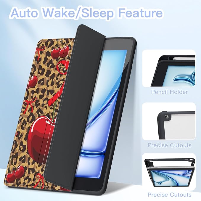 Teryeefi for iPad 10.2 case 2021 20202019 Release 7th 8th 9th Generation Built in Pencil Holder - Stand-Auto Wake/Sleep TPU &amp Hard Stand Clear Back Cover for 10.2 iPad (Black Bow)