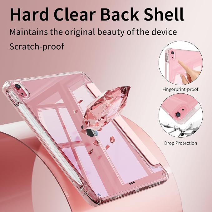 Case for iPad (A16) 11th Gen 11 Inch &amp iPad 10th Gen 10.9 Inch | Lightweight Trifold Stand Cover Clear Hard PC Back Shell with Pencil Holder Auto Sleep/Wake Black