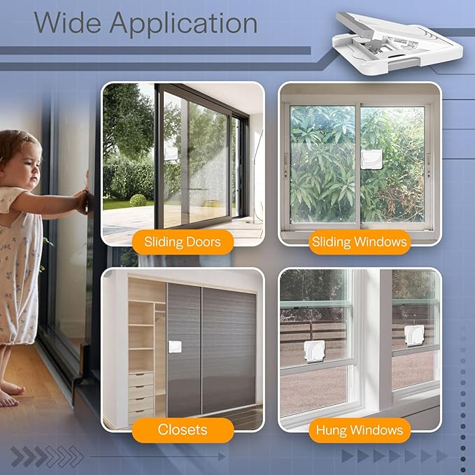Todays Kids 4 Pack Sliding Door Locks - Child Proof Lock for Sliding Door, Easy to Install Sliding Window Lock - Strong Adhesive Sliding Door Security Lock, Versatile Window Locks & Sliding Door Lock