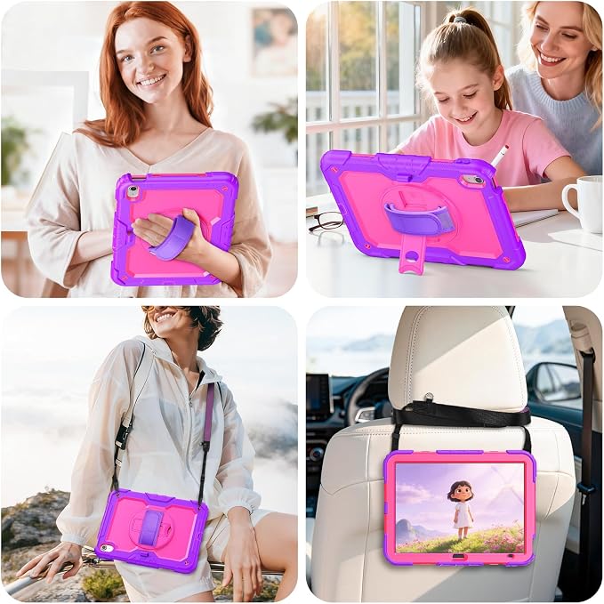 Case for iPad (A16) 11th/10th Generation 11''/10.9'' 2025/2022: Shockproof Protective Case with Hand/Shoulder Strap Pencil Holder Rotate Stand Screen Protector Black