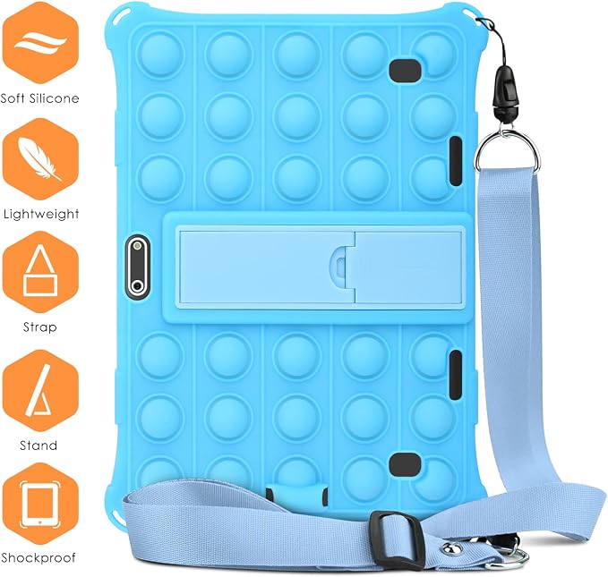 DETUOSI Silicone Case for 10.1 inch Tablet Multi-Angle Case Black | with Shoulder Strap and Stylus Pen Adjustable Stand Built-in Pen Holder Funny Protective Cover for 10.1 inch Tablet