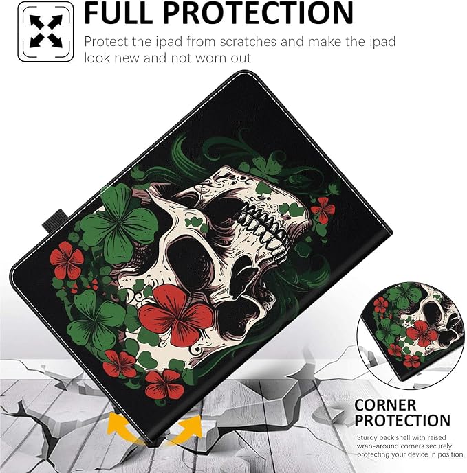 Case for All-New Amazon Fire HD 10 and 10 Plus Tablet (13th/11th Generation 2023/2021 Release) 10.1 Multi-Angle Smart Stand Cover Auto Sleep/Wake Skull and Fire