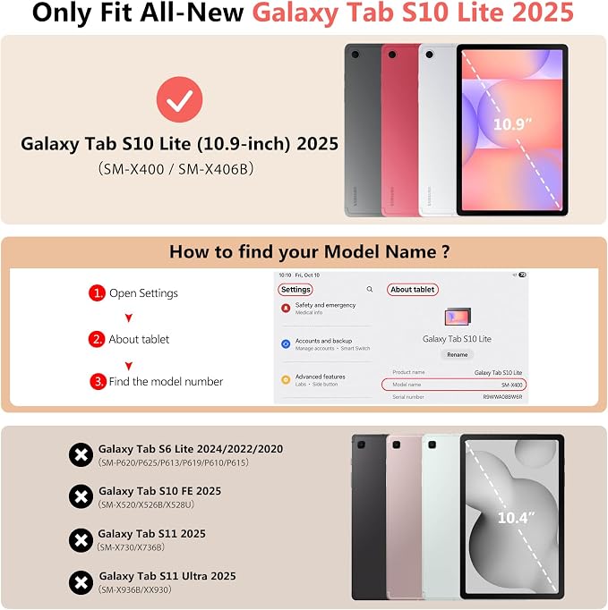 TiMOVO Magnetic Case for Samsung Galaxy Tab S10 Lite 10.9'' 2025 Melon Red | Fit for SM-X400/X406 Strong Magnetically Attached Smart Lightweight Stand Cover Support Auto Wake/Sleep