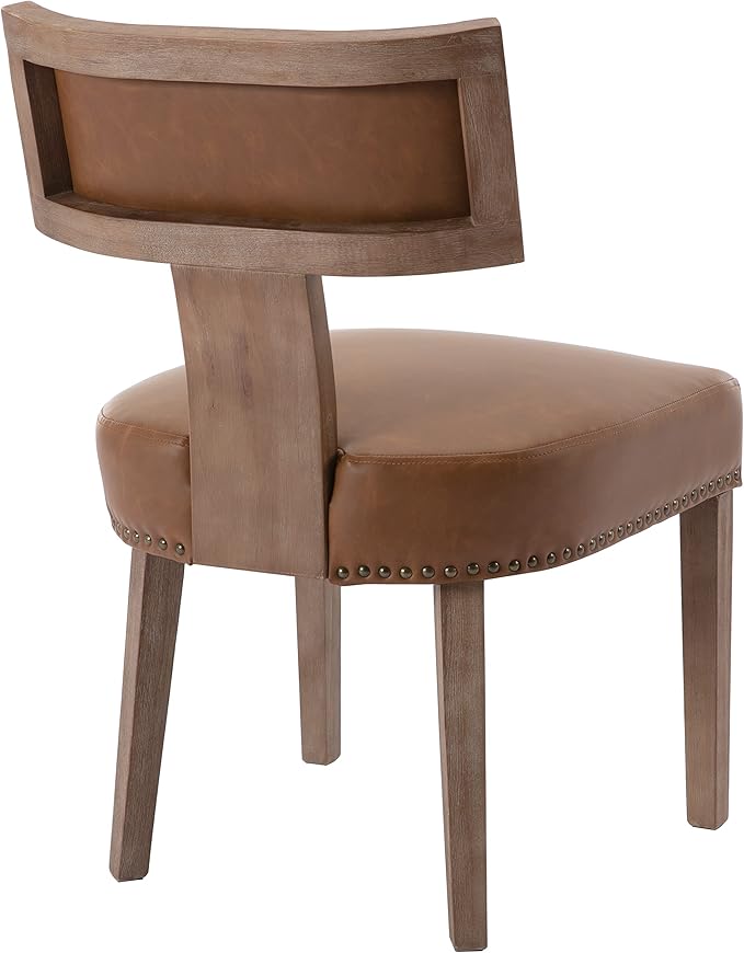 Mid Century Modern Dining Chairs Set of 2 PU Leather Upholstered Kitchen Side Chairs with Nailhead Trim, Modern Kitchen Armless Solid Wood Dining Chairs, Brown