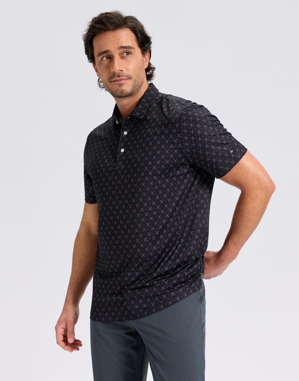 Obla Mens Golf Polo Shirts Short Sleeve Dry Fit Performance Moisture Wicking Casual Print Collared Golf Shirts for Men (Black Golf Clubs_XXL)
