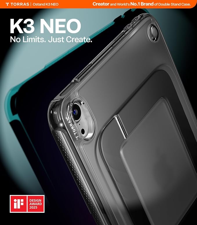TORRAS Ostand K3 Neo for iPad Air 11 Inch Case (M4 2026 M3 2025 M2 2024) Viewing Angles AdjustableUltra Stable Stand Shockproof Protective Slim Kickstand Case with Pencil Holder Glacier Sprint