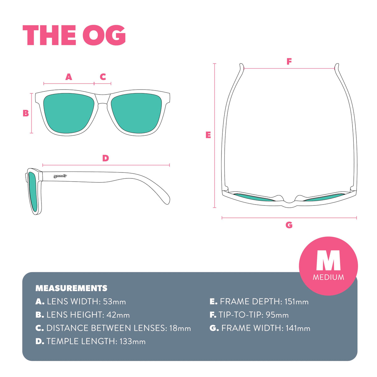 goodr Three Parts Tee Polarized Sunglasses, Medium Sized (OG)