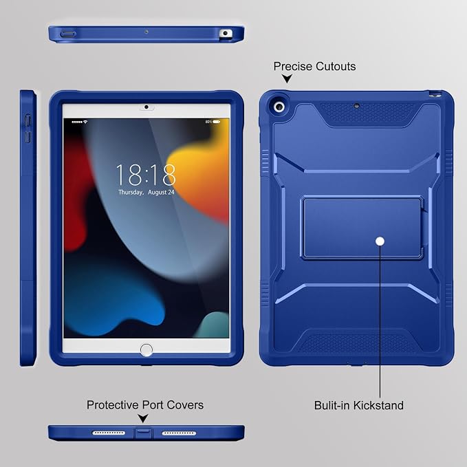 DTTO Case for for iPad 9th/8th/7th Generation 10.2-inch Black | Durable Shockproof Protective Cover Built-in Screen Protector &amp Kickstand Corner Protection