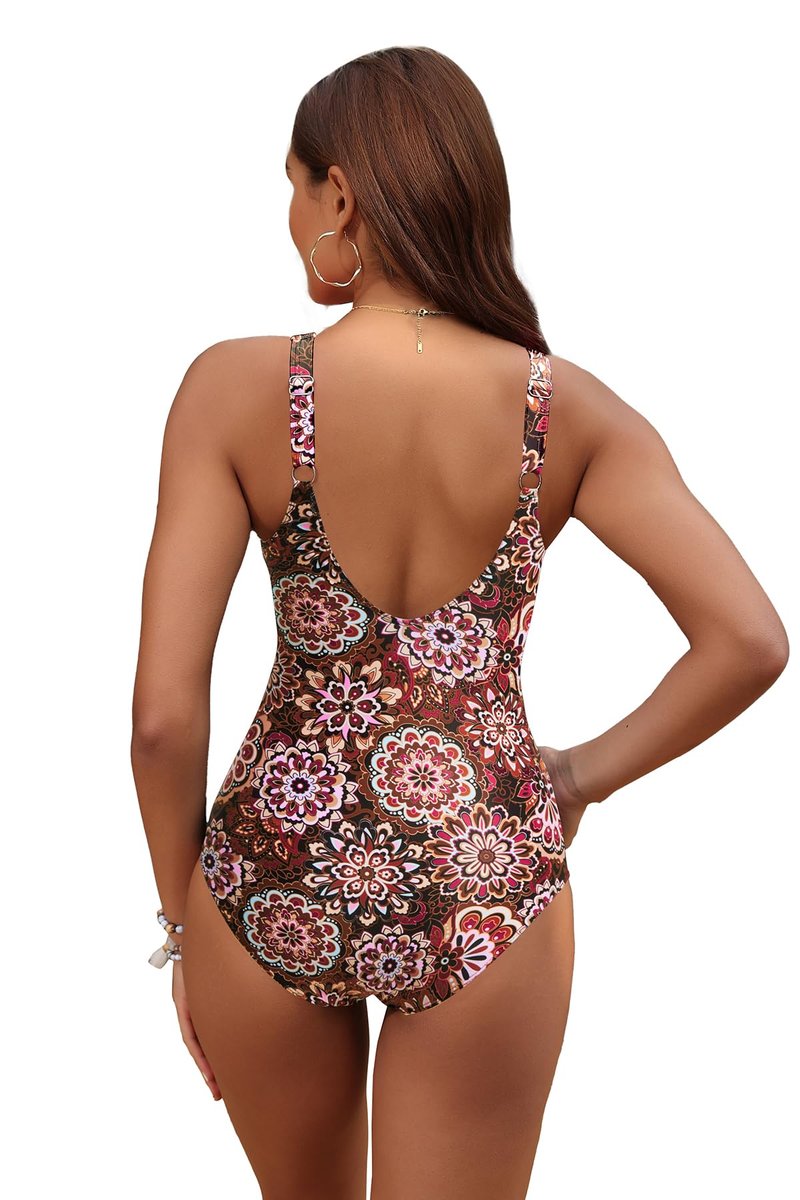 Holipick Mandala Women Tummy Control One Piece Swimsuit - Push Up Bathing Suit Full Coverage Slimming Swimwear S