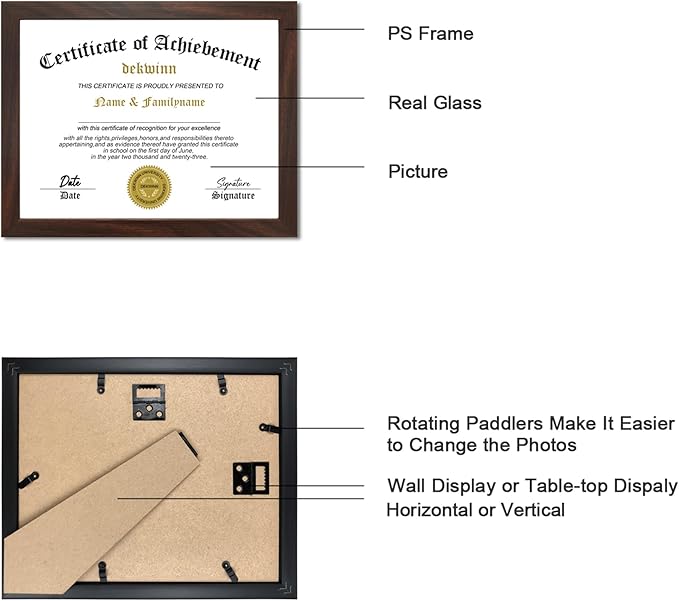 8.5x11 Diploma Frame Certificate Document Frame Set of 3 with High Definition Glass,Picture Frame for Wall and Tabletop Display in Walnut