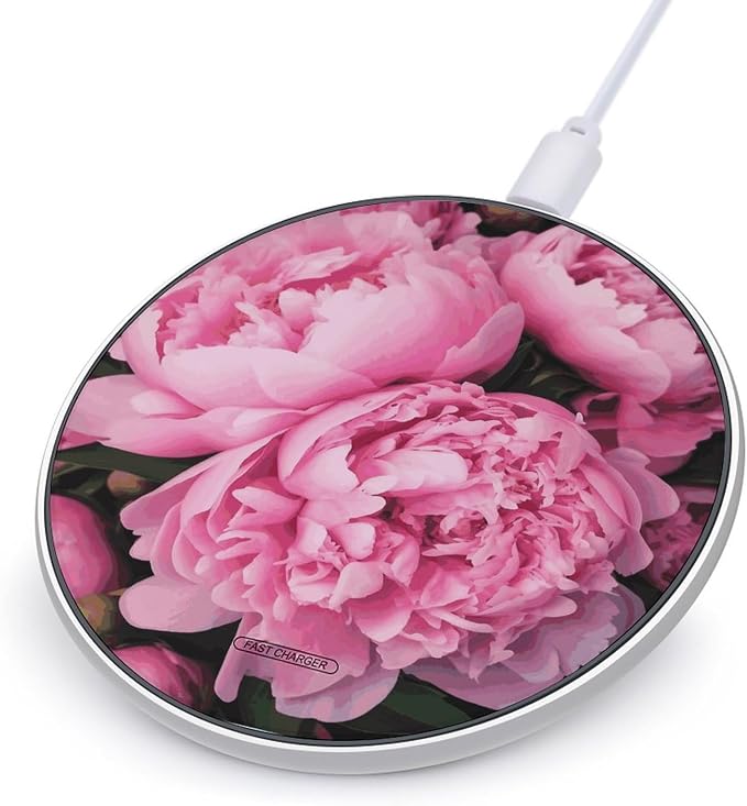 Pink Peony Wireless Charger Magnetic Phone Induction Charger 10w Fast Wireless Charging Station Compatible with iPhone 17 16 15 14 13 12 Pro Max Samsung Galaxy S25 S24 S23