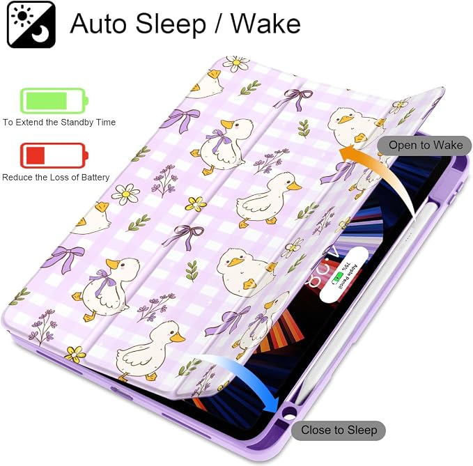 Case for iPad 12.9 Inch (6th/5th/4th/3rd Generation 2022/2021/2020/2018) Pencel Holder + Trifold Support Auto Sleep/Wake Transparent Shockproof Back Cover Abstract Floral SD163