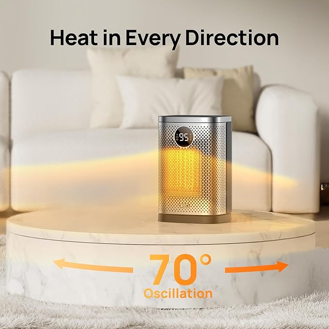 DREO Space Heater for Indoor, Portable Heater, 1500W Compact Ceramic Convection Electric Space Heater,70°Oscillating, Remote, 3-Heat Levels