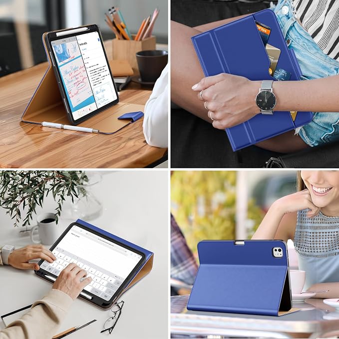 DTTO for iPad Pro 13 Inch Case M5/M4 2025/2024 Magnetic Clasp Multiple Angles Auto Wake/Sleep Premium Leather Business Folio Stand Smart Cover with Pencil Holder for iPad Pro 13 Blue
