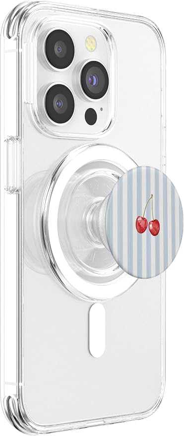 Blue Beige Stripe Cherry Pattern PopSockets PopWallet for MagSafe