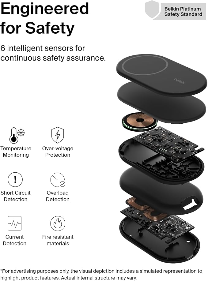 Belkin Qi2 15W Magnetic Wireless Charger 2 in 1 Foldable Non-Slip | MagSafe compatible iPhone 16 Apple Watch Samsung Galaxy S25 compatible power adapter included