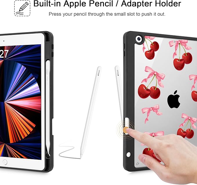 May Chen for iPad 9th Generation with Pencil Holder iPad 8th/7th Gen Case 10.2-inch [Penceil Holder] Trifold Stand Auto Wake/Sleep Clear TPU Protection Back Cover Ballet Shoes