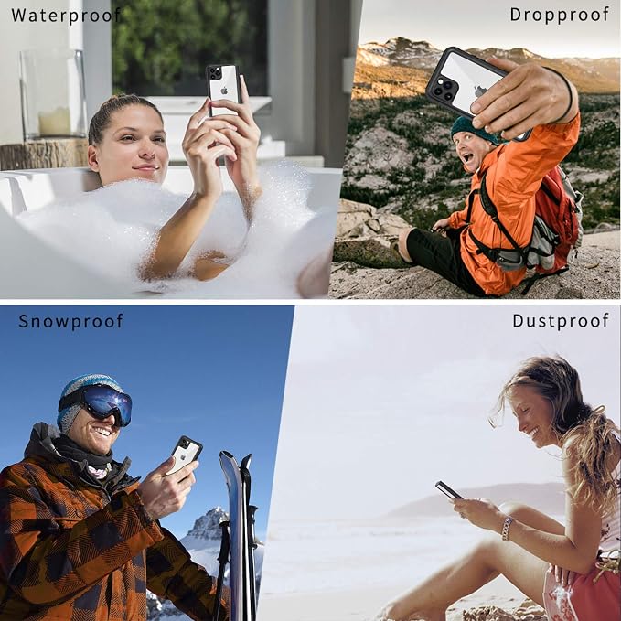 Lanhiem for iPhone 11 Case IP68 Waterproof Dustproof Case with Built-in Screen Protector Heavy Duty Full Body Protective Clear Back Phone Cover for iPhone 11 (Black)