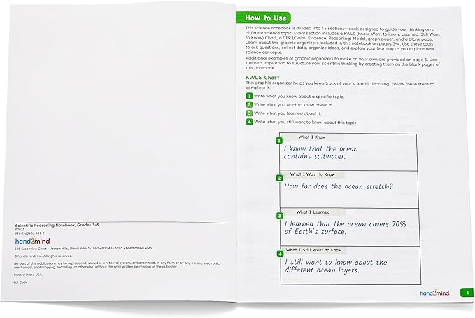 hand2mind Scientific Reasoning Notebook, Grades 3-5, Elementary Classroom Must Haves, Science Teacher Supplies, STEM Lab Notebooks for Kids (Set of 10)