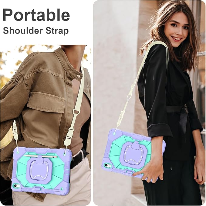 Case for iPad (A16) 11th Generation 11 Inch (2025) / iPad 10th Generation Case 10.9 Inch (2022) with 360° Rotating Stand Screen Protector Pen Holder Shoulder Strap, Purple Mint