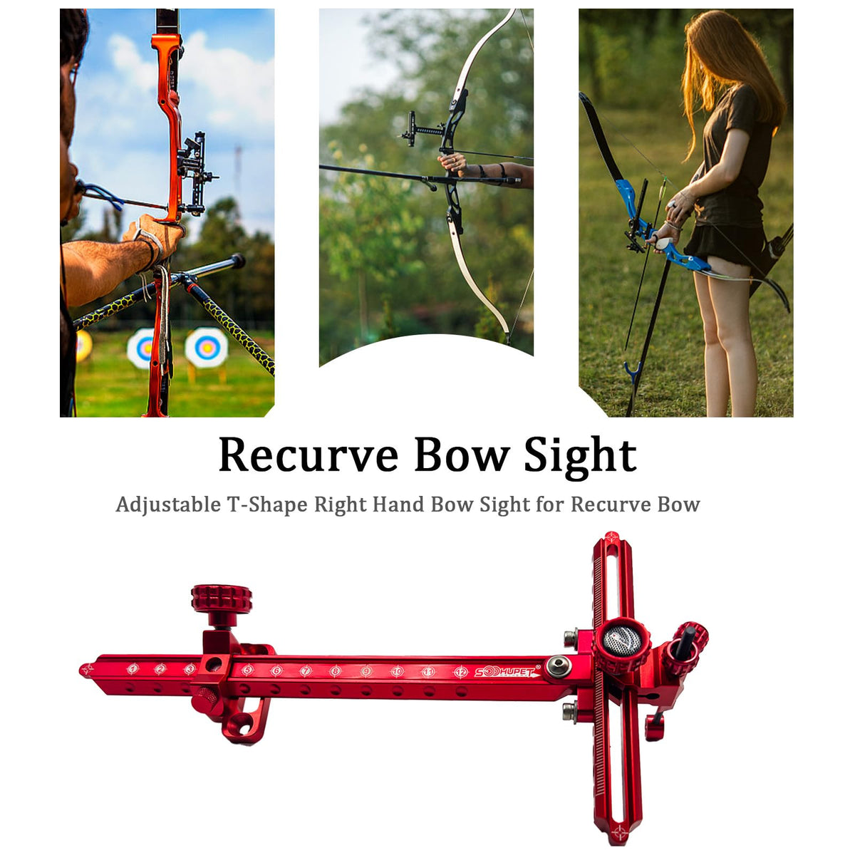 Single Pin Archery Recurve Bow Sight-Aluminum T-Shaped Left Right Handed Adjustable Bow Sight for Metal and Wooden Recurve Bow.