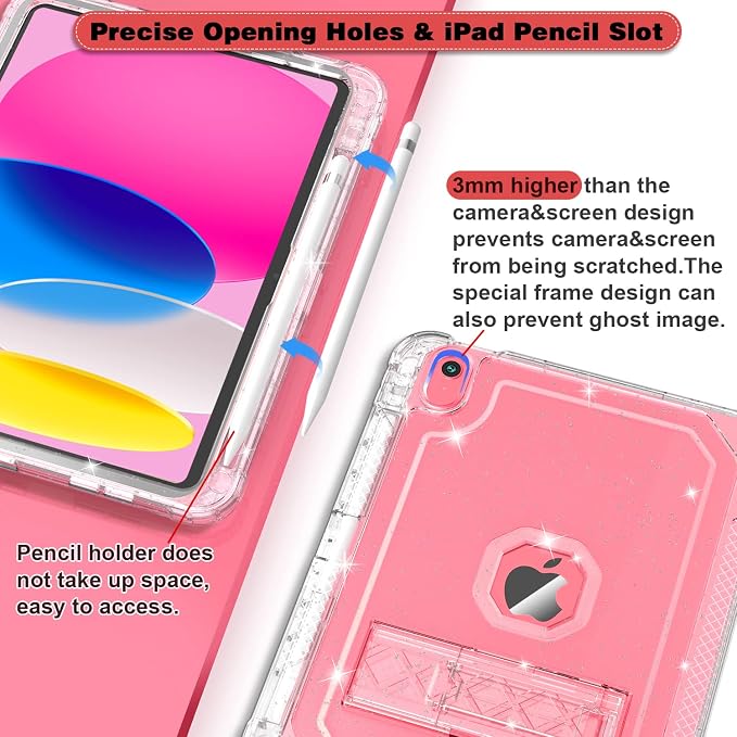 ZoneFoker Case for iPad 11-inch (A16) 2025 / iPad 10th Gen 10.9 inch 2022 Heavy Duty Shockproof Rugged Protective with Pencil Holder 11th / 10th Translucent Cover with Kickstand