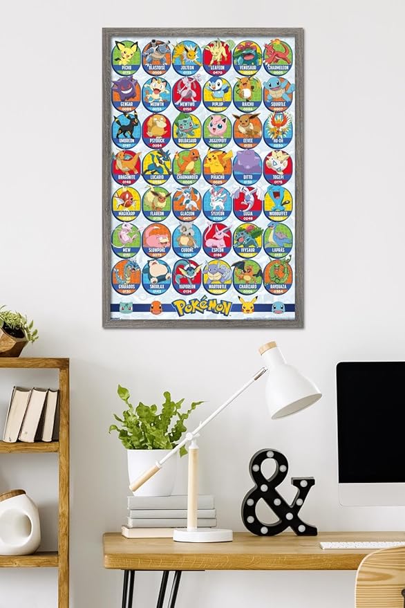 Pokémon: All-Time Favorites - Grid Wall Poster, 34L" x 22.4W", Barnwood Framed Version