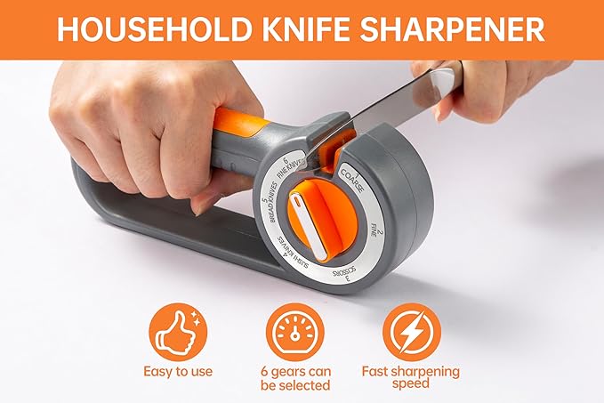 FYCTIO Kitchen Knife Sharpener, 6-in-1 Stage Pocket Knife Sharpeners, Manual Knife Sharpener with Ceramic Rods, Diamond Sand, Tungsten Steel Sheets, Chefs Choice Knife Sharpeners for Kitchen Knives
