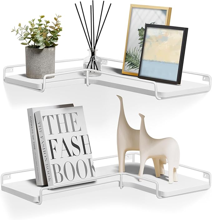 VASAGLE Corner Shelf Wall Mount Set of 2, Corner Floating Shelves, Small Corner Wall Shelf for Decor Storage, for Living Room Bedroom Kitchen Bathroom, Cloud White ULLS831W14
