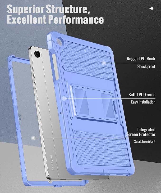 MoKo Shockproof Case Fit Samsung Galaxy Tab A11+ Plus/ A9+ 11 Inch | Full Body Rugged Stand Back Cover with Built-in Screen Protector for Galaxy Tab A11+/ A9+ Tablet Light Gray