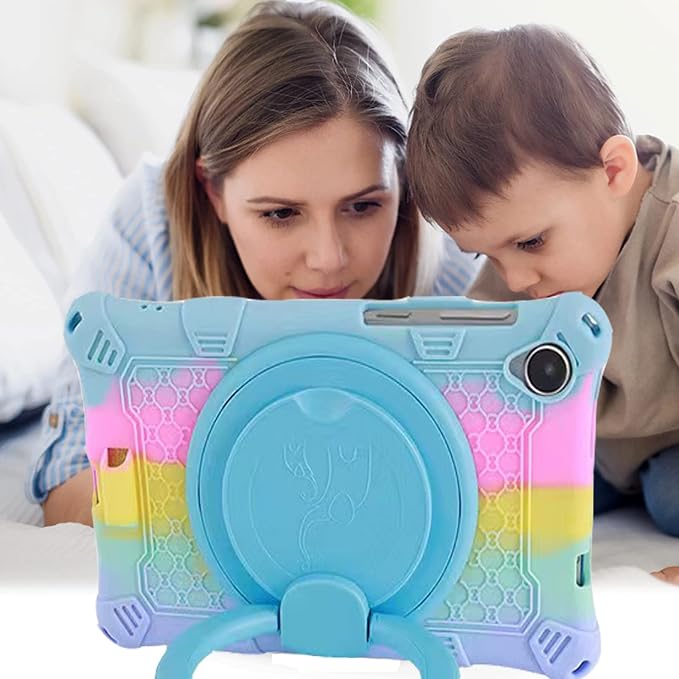 Tablet Case for Lenovo M8 TB300XU/TB-8505F/TB-8705F/TB-8506FSoft Anti-Stress Silicone Case with Rotate Stand/Pencil Holder/Shoulder Strap/Pen for Lenovo Tab M8 8 inch (Colorful Light Blue)