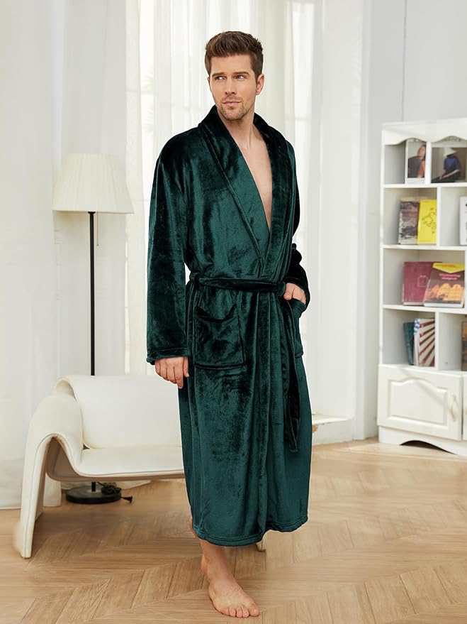 U2SKIIN Mens Fleece Robe Plush Collar Shawl Bathrobe
