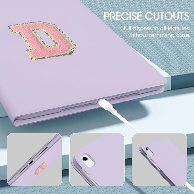 for iPad 9th Generation 10.2 Inch 2021/2020/2019 Case Initial Chenille Letter Suture Personalized for iPad 9th/8th/7th Generation Case with Auto Sleep/Wake Pencil Holder (Black A)