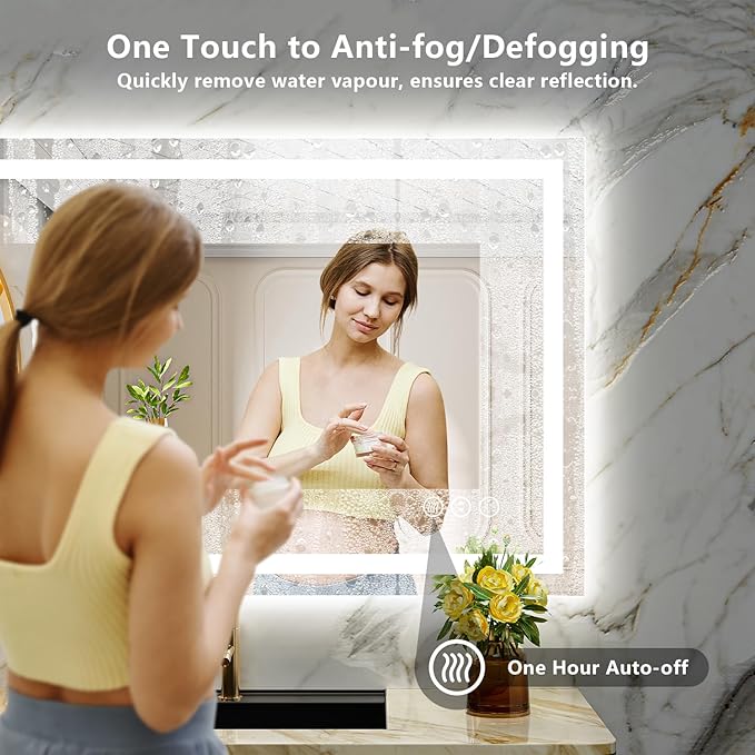YEELAIT 51x40 Inch LED Bathroom Mirror with Lights Front and Backlit Lighted Vanity Mirror for Bathroom Wall with 3 Colors Dimmable Anti-Fog Memory Shatter-Proof IP54 Waterproof Horizontal/Vertical