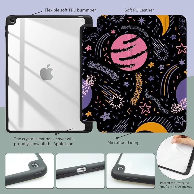 Case for iPad 9th/8th/7th GenerationiPad 10.2 inch Case Clear Back iPad 2021/2020/2019 CoverTrifold StandPencil HolderAuto Sleep/Wake UpCute Aesthetic DesignedCheckerboard