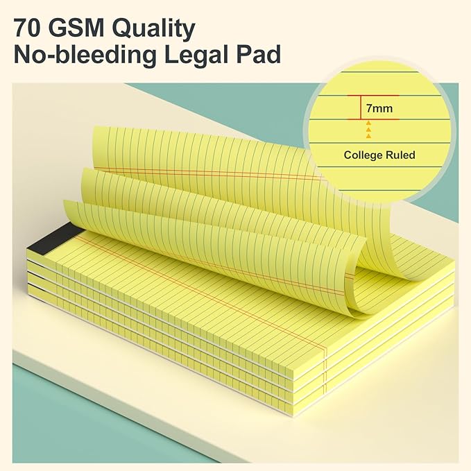 8 Pack Yellow Legal Pads 8.5 x 11 Yellow Notepads 30 Sheets/60 Pages Narrow Ruled, Double-Sided Recycled Paper Writing Pads 8.5 x 11 for Home, School, Office, Students, and Business