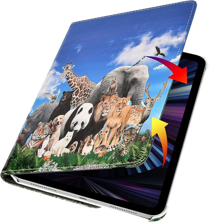 Case for iPad 10th Generation 10.9 Inch 2022 Released Model Number: A2696 A2757 A2777-360 Degree Rotating Protective Stand Cover with Auto Sleep/Wake (Animal)