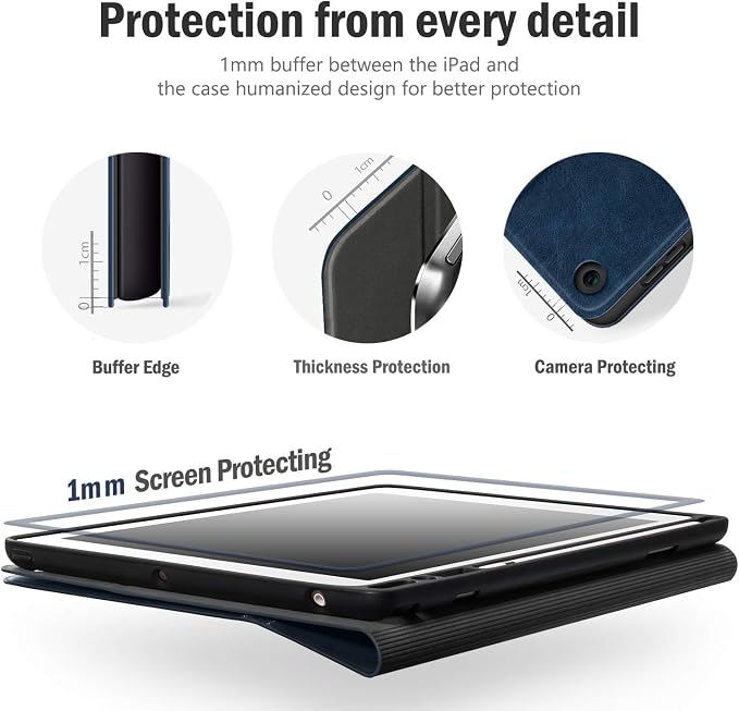Antbox Case for iPad 9th Generation/iPad 8th/7th Generation 10.2'' Black | Built-in Pencil Holder Vegan Leather Auto Sleep/Wake