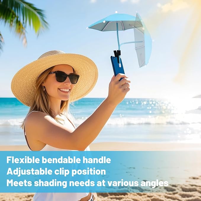 Mini Clip-on Phone Umbrella for Sun Flexible Adjustable Handle Cell Phone Umbrellas Sun Shade Protects from Sunlight and Glare Universal Fit for All Smartphones Black