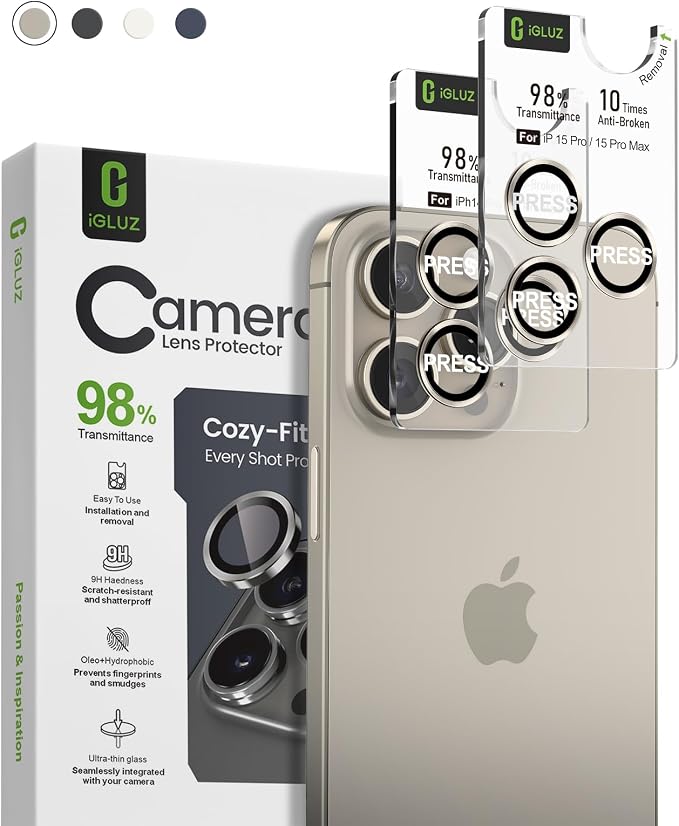 iGluz 2 Pack Anti-Reflection Camera Lens Protector for iPhone 17/16/16 Plus [98% Transmittance][1-Step Installation][Strong Adsorption] 9H Shatterproof Tempered Glass-Black