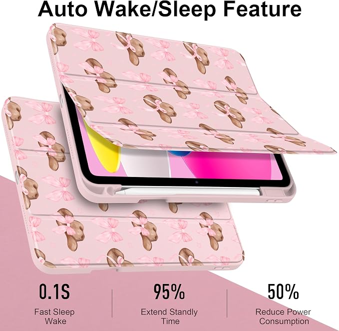 Case for iPad (A16) 11th Generation 11 inch 2025 /iPad 10th Gen 10.9 2022 - Aesthetic Cute Preppy Design Trifold Cover with Soft TPU Bumper Clear Back Auto Sleep/Wake Waves